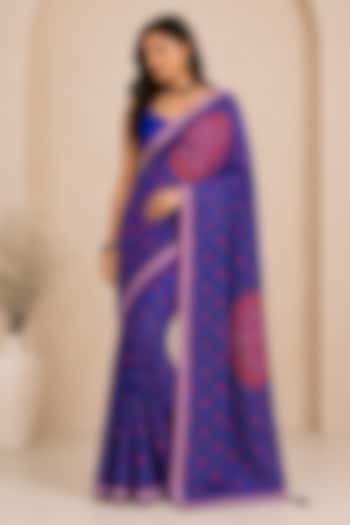 Royal Blue Pure Georgette Bandhani Printed Festive Saree Set by House Of Jamoti at Pernia's Pop Up Shop