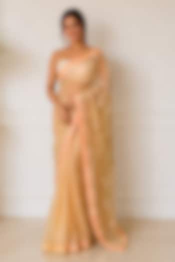 Peach Organza Floral Embroidered Festive Saree by House Of Jamoti at Pernia's Pop Up Shop
