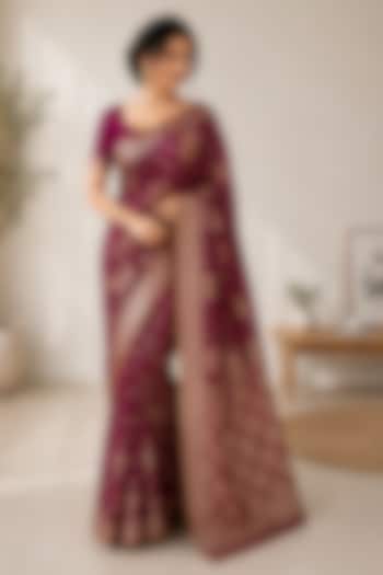 Royal Wine Banarasi Silk Festive Saree by House Of Jamoti at Pernia's Pop Up Shop