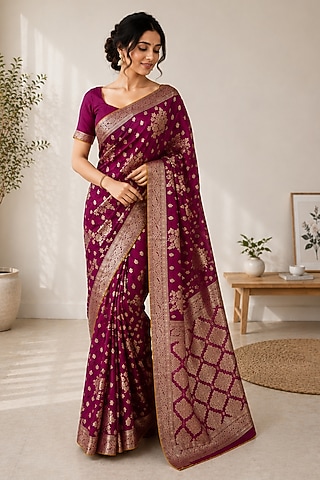 Royal Wine Banarasi Silk Saree by House Of Jamoti