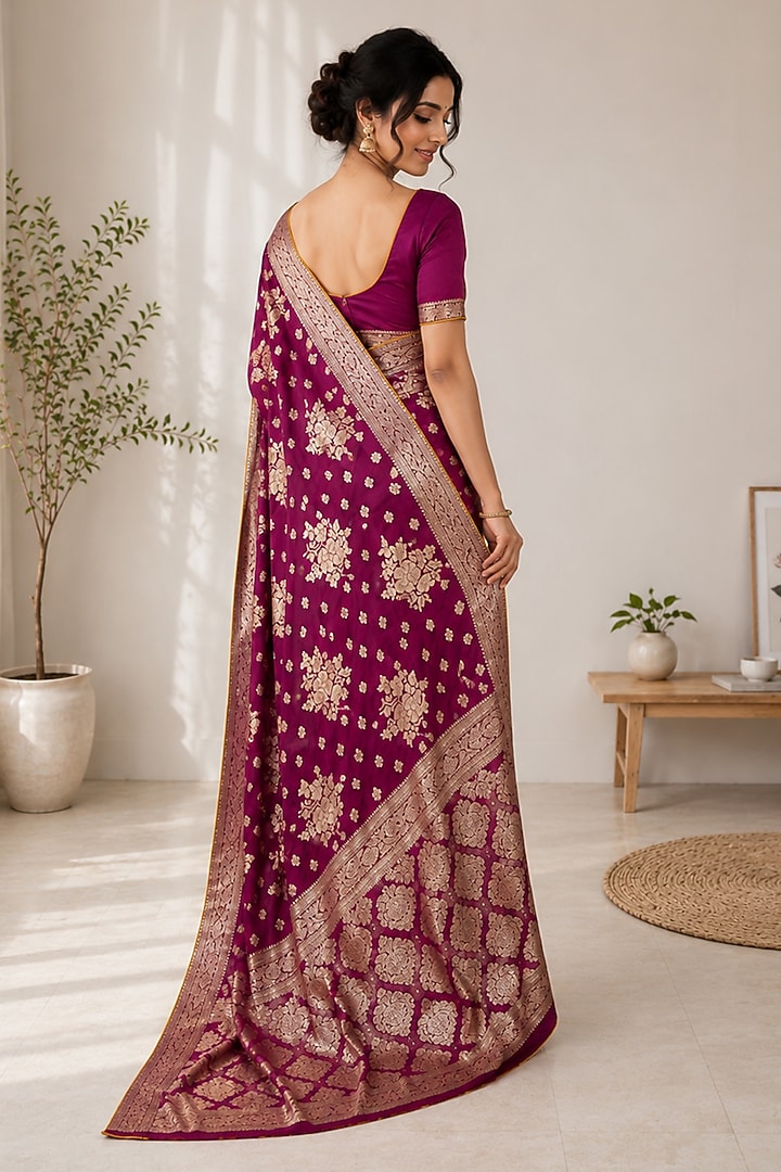 Royal Wine Banarasi Silk Festive Saree by House Of Jamoti at Pernia's Pop Up Shop