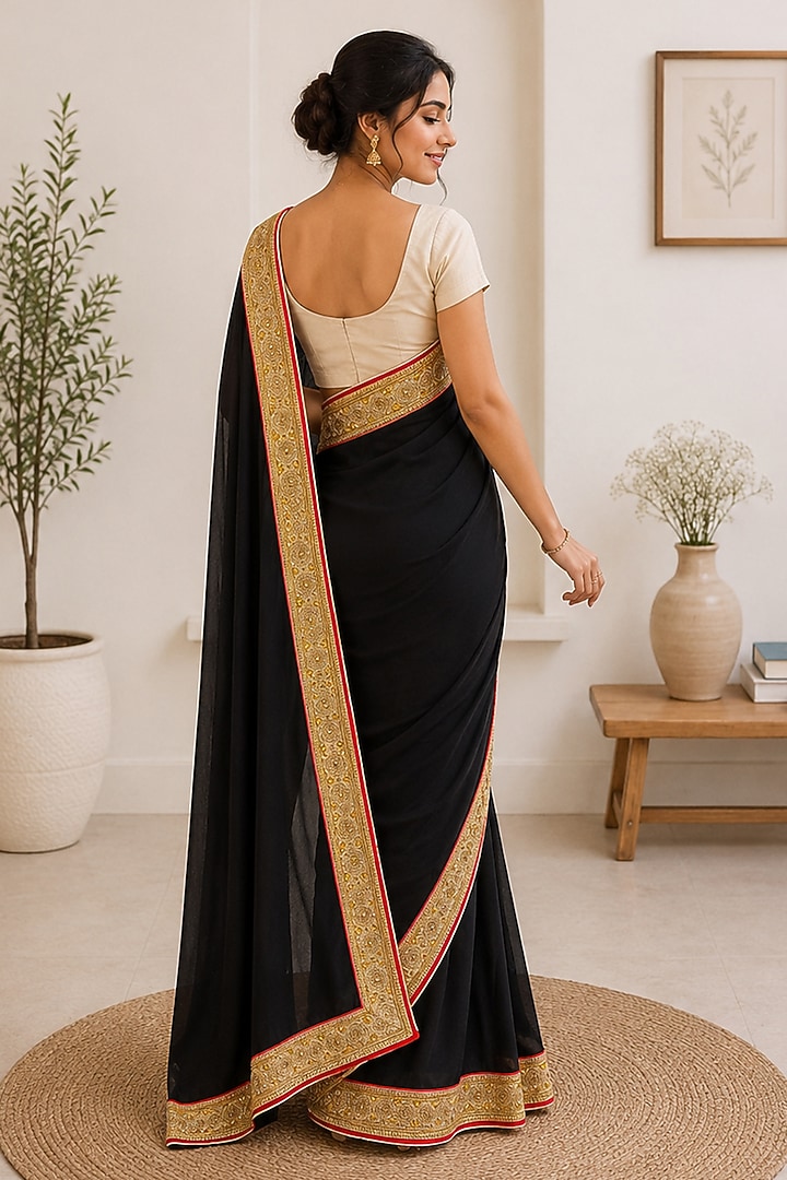 Black Georgette Embroidered Festive Saree by House Of Jamoti at Pernia's Pop Up Shop