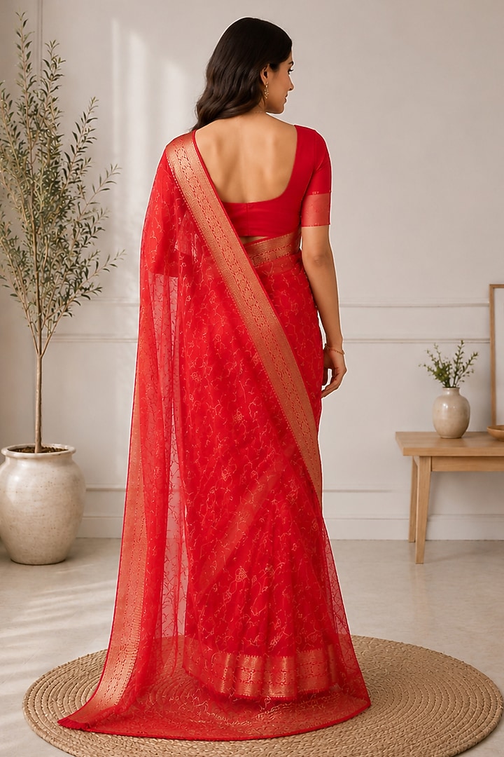 Red Organza Zari Woven Festive Saree by House Of Jamoti at Pernia's Pop Up Shop