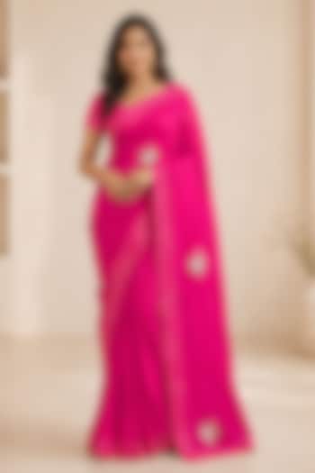 Pink Upada Silk Floral Embroidered Festive Saree by House Of Jamoti at Pernia's Pop Up Shop