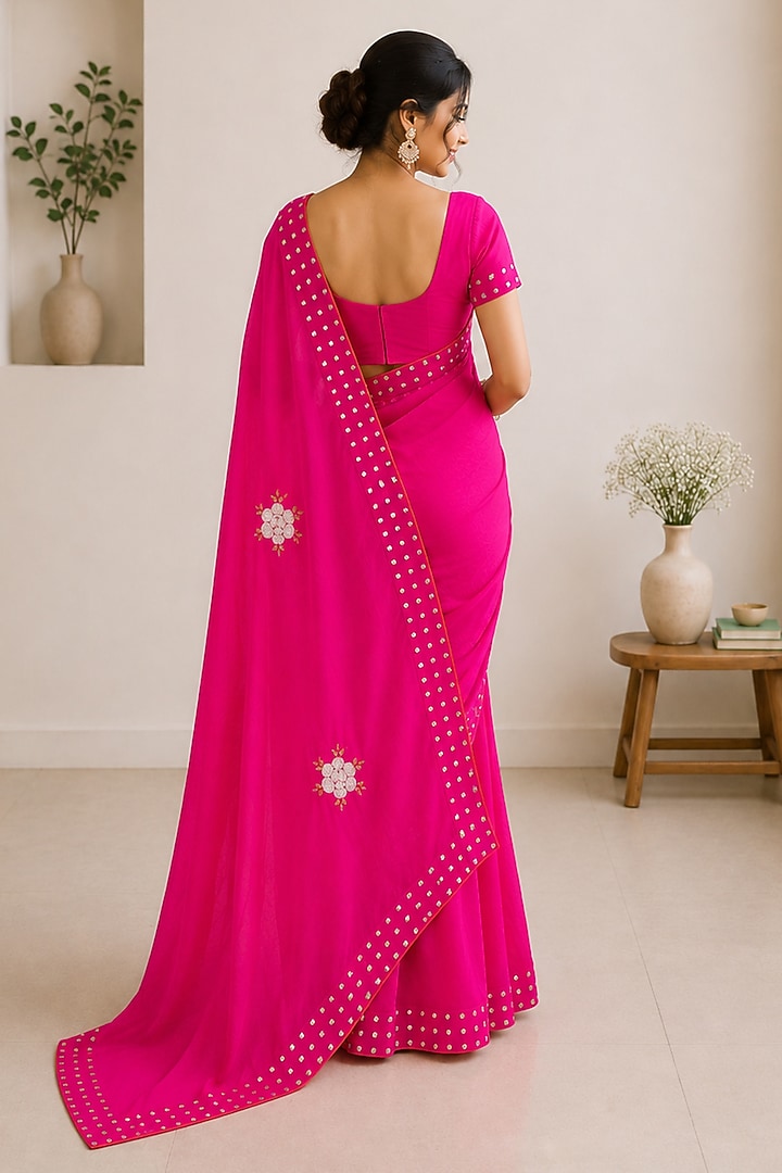Pink Upada Silk Floral Embroidered Festive Saree by House Of Jamoti at Pernia's Pop Up Shop