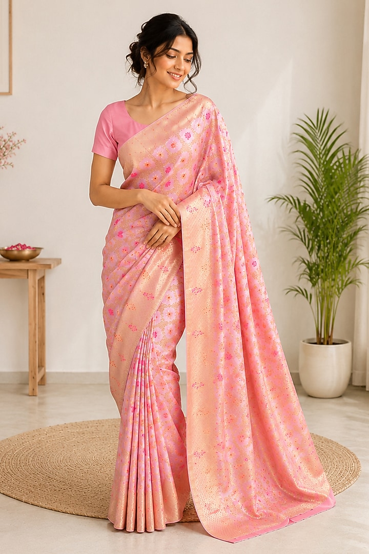 Pink Banarasi Zari Woven Festive Saree by House Of Jamoti at Pernia's Pop Up Shop