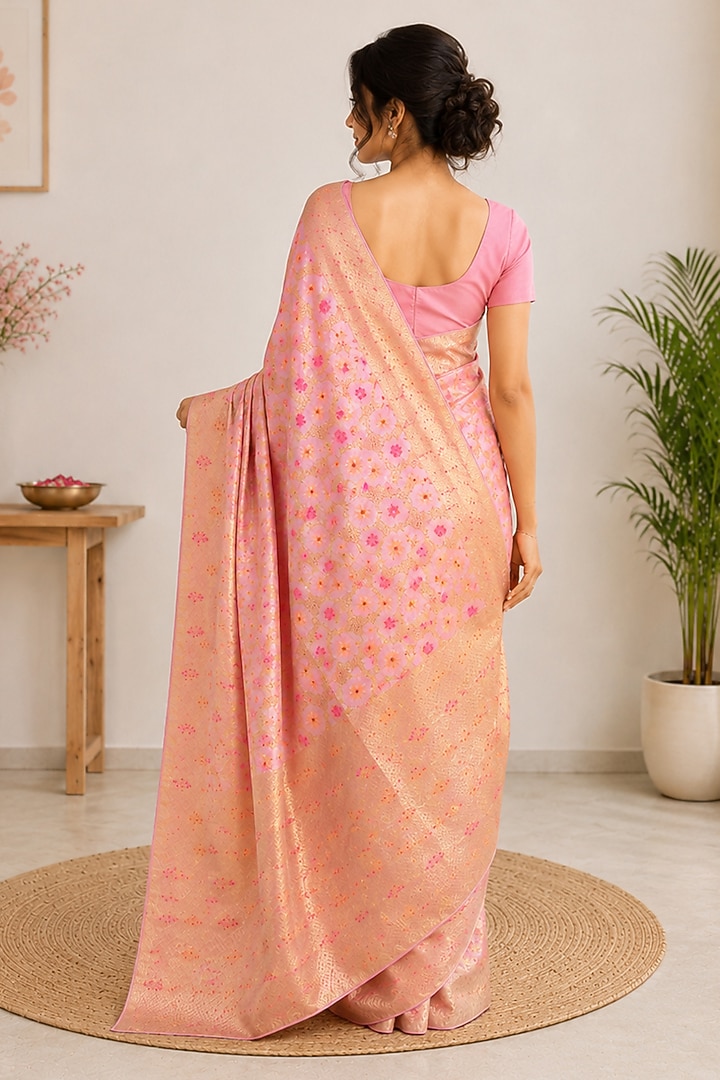 Pink Banarasi Zari Woven Festive Saree by House Of Jamoti at Pernia's Pop Up Shop
