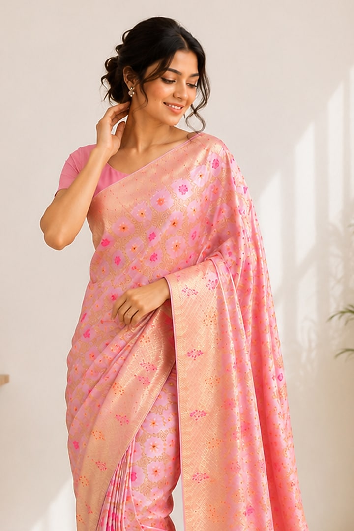Pink Banarasi Zari Woven Festive Saree by House Of Jamoti at Pernia's Pop Up Shop