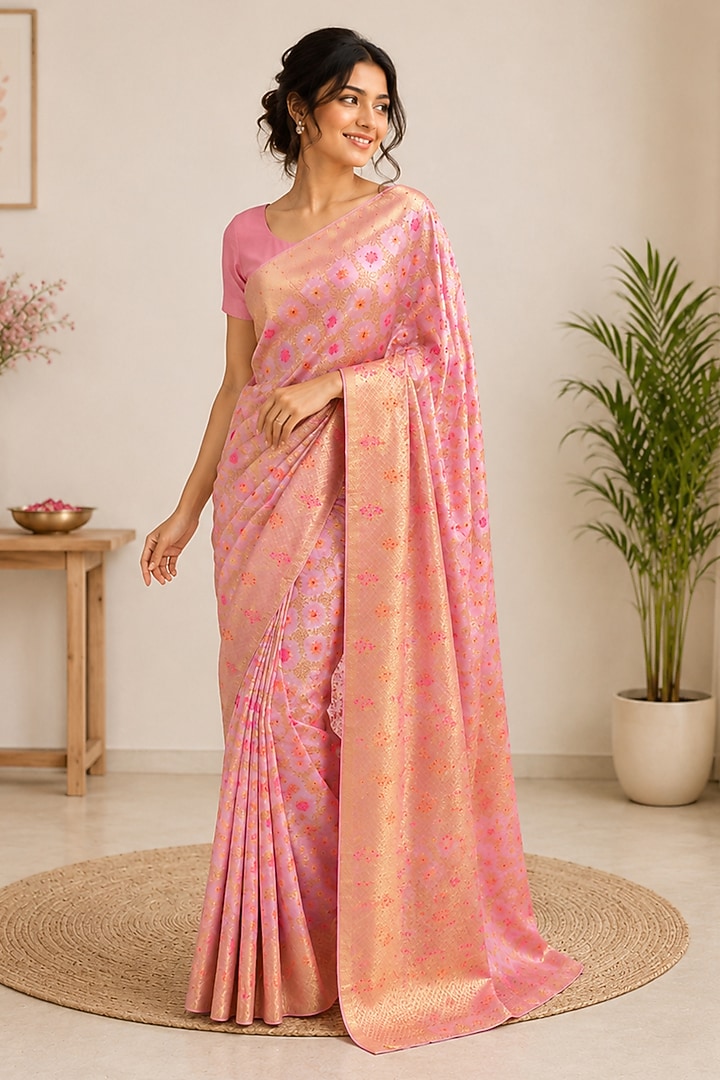 Pink Banarasi Zari Woven Festive Saree by House Of Jamoti at Pernia's Pop Up Shop
