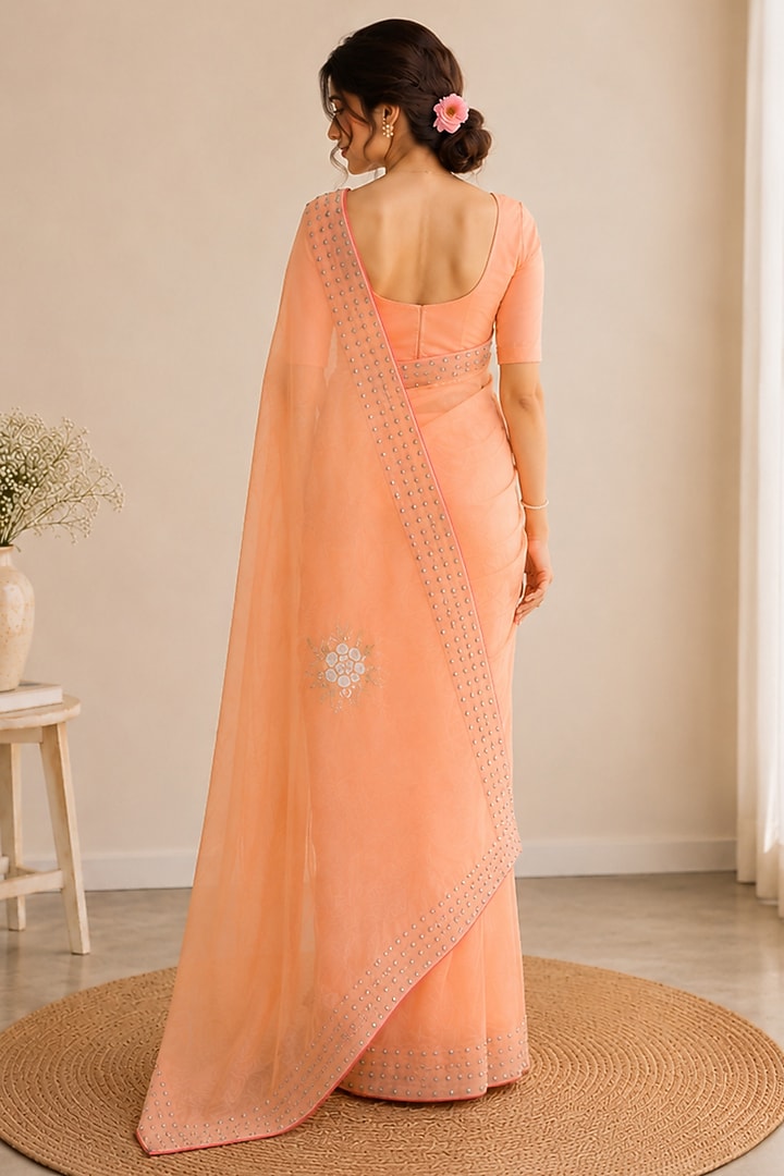Peach Upada Silk Embellished Festive Saree by House Of Jamoti at Pernia's Pop Up Shop