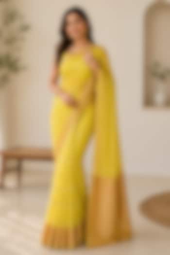 Mustard Yellow Georgette Zari Woven Festive Saree by House Of Jamoti at Pernia's Pop Up Shop