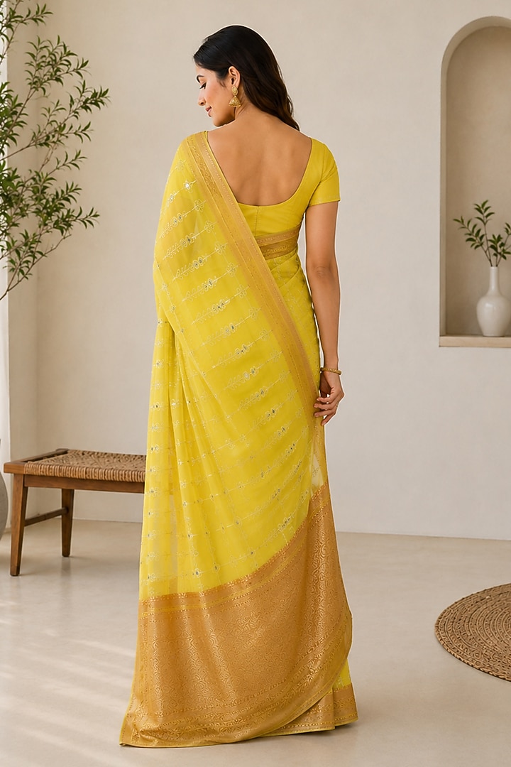 Mustard Yellow Georgette Zari Woven Festive Saree by House Of Jamoti at Pernia's Pop Up Shop