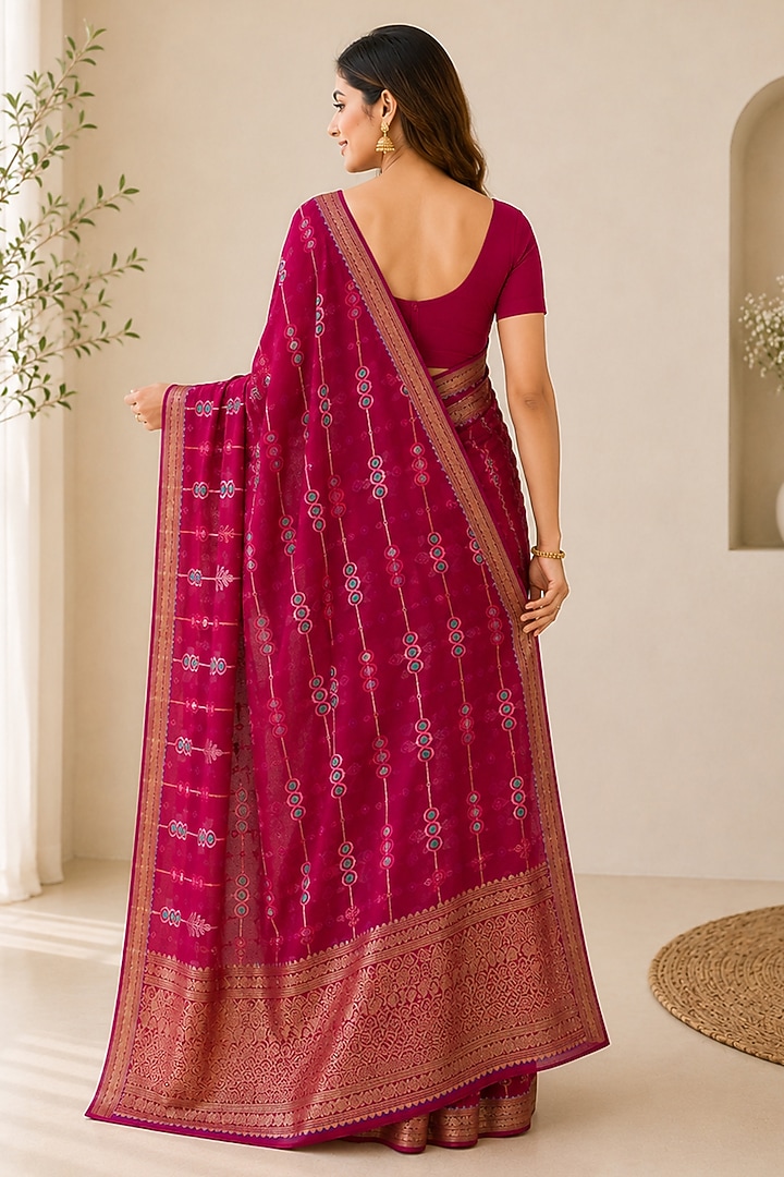 Pink Georgette Embroidered Festive Saree by House Of Jamoti at Pernia's Pop Up Shop