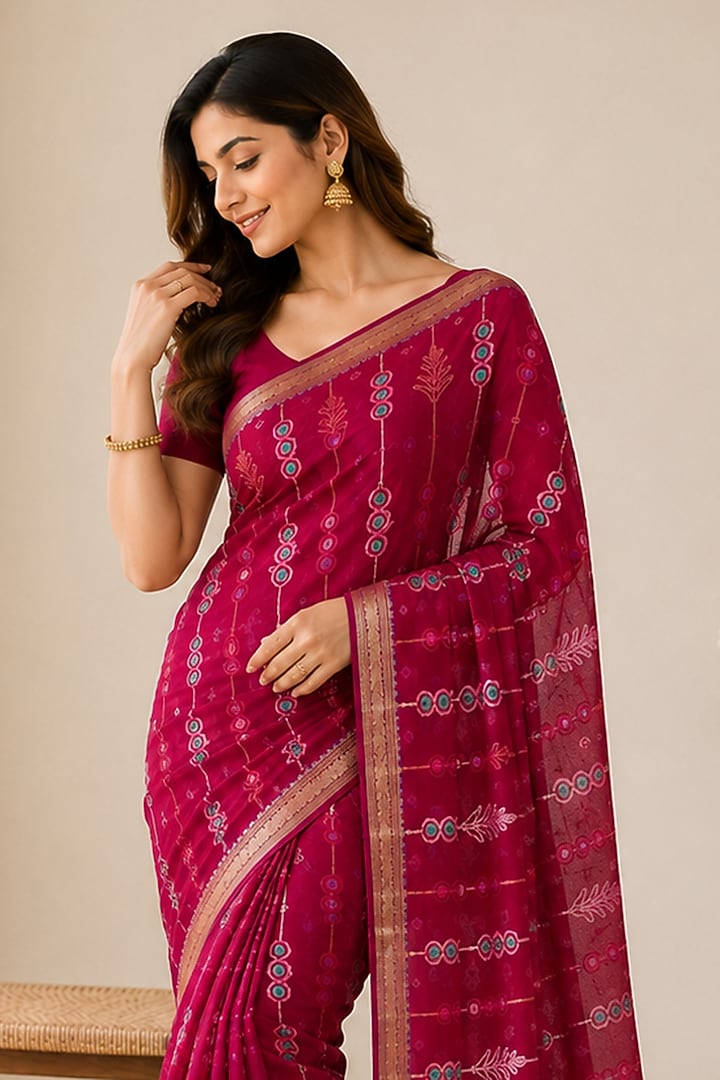 Pink Georgette Embroidered Festive Saree by House Of Jamoti at Pernia's Pop Up Shop