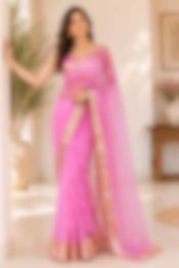 Pink Georgette Zari Woven Festive Saree by House Of Jamoti at Pernia's Pop Up Shop