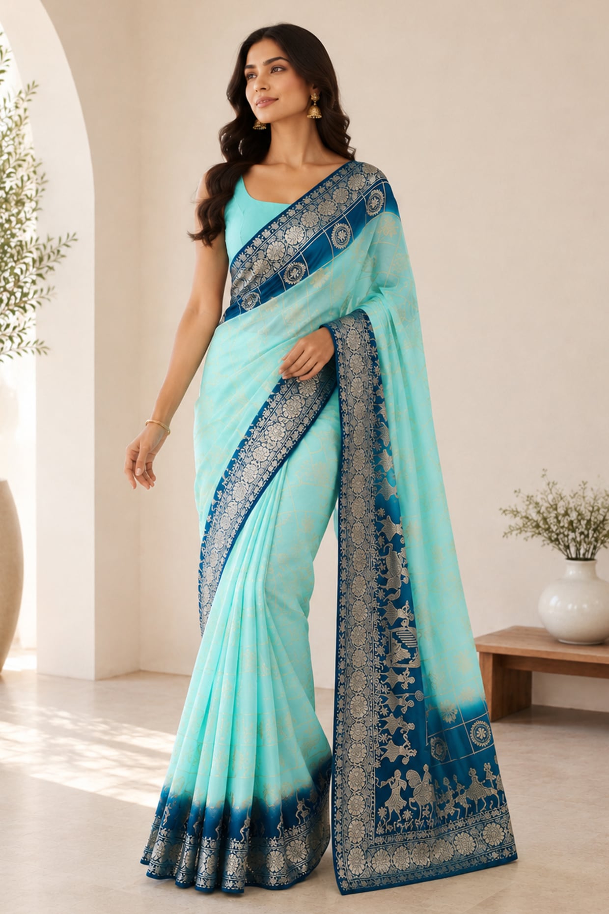 House Of Jamoti Sky Blue Banarasi Silk Saree