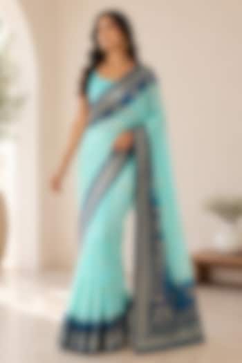 Sky Blue Banarasi Silk Festive Saree by House Of Jamoti at Pernia's Pop Up Shop