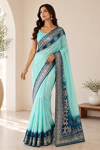 Sky Blue Banarasi Silk Saree by House Of Jamoti