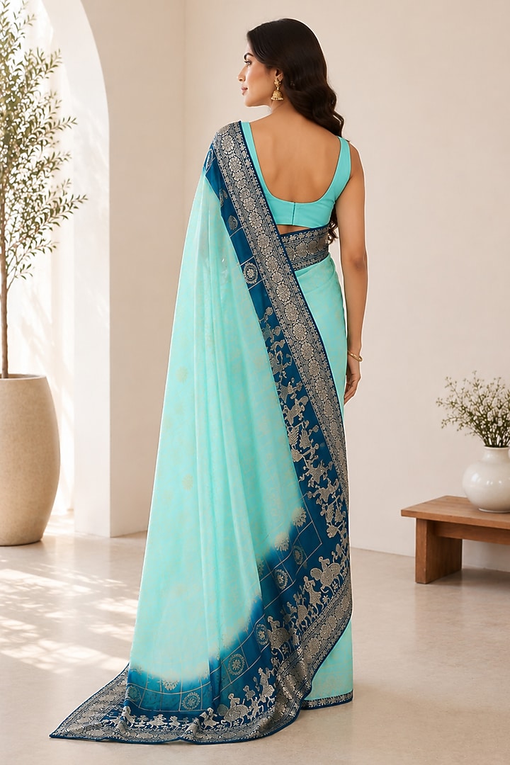 Sky Blue Banarasi Silk Festive Saree by House Of Jamoti at Pernia's Pop Up Shop