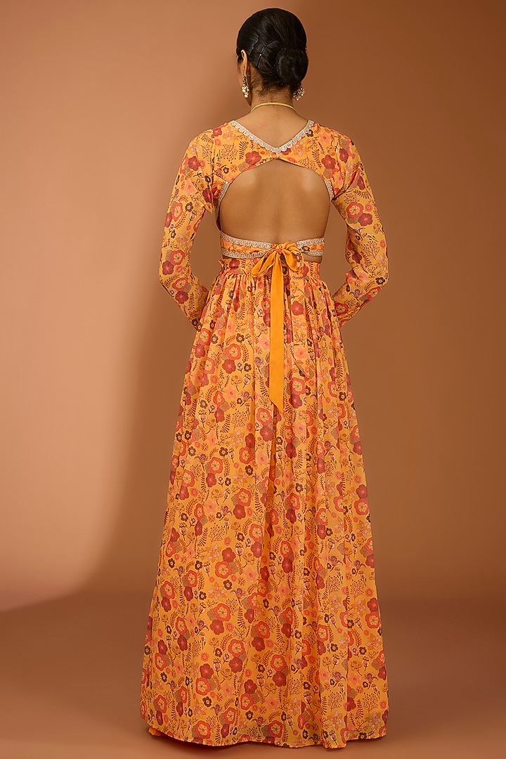 Mustard Georgette Floral Printed Lehenga Set by House Of Jamoti at Pernia's Pop Up Shop