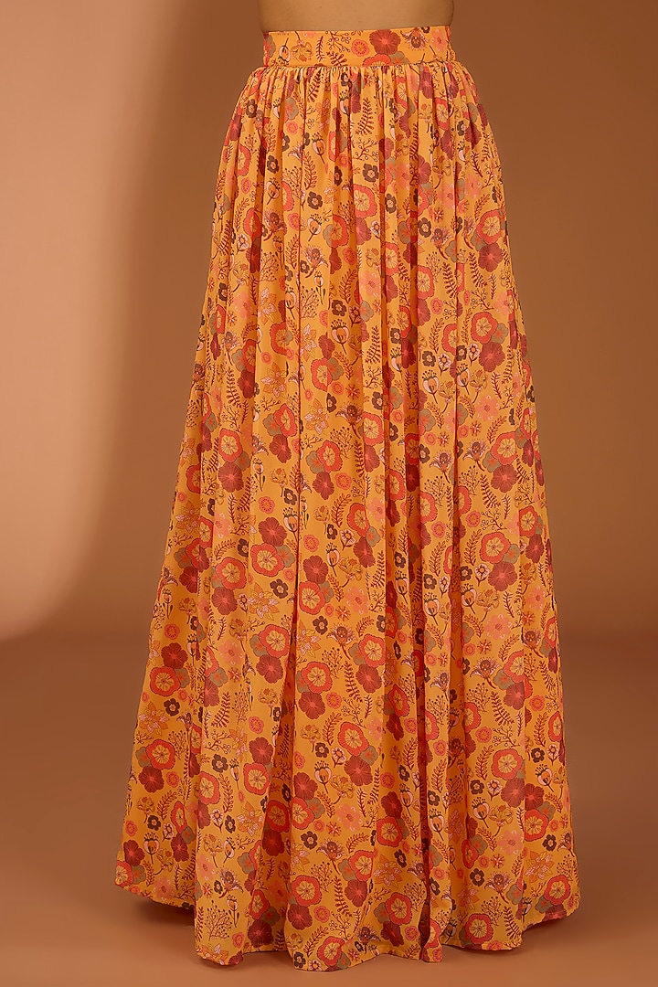 Mustard Georgette Floral Printed Lehenga Set by House Of Jamoti at Pernia's Pop Up Shop
