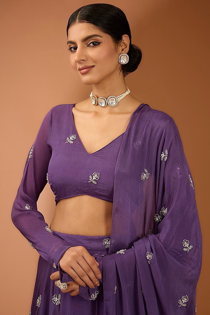 Purple Pure Silk Cutdana Work Lehenga Set by House Of Jamoti at Pernia's Pop Up Shop