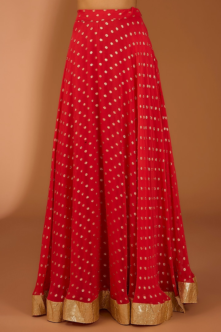 Red Georgette Lace Work Lehenga Set by House Of Jamoti at Pernia's Pop Up Shop