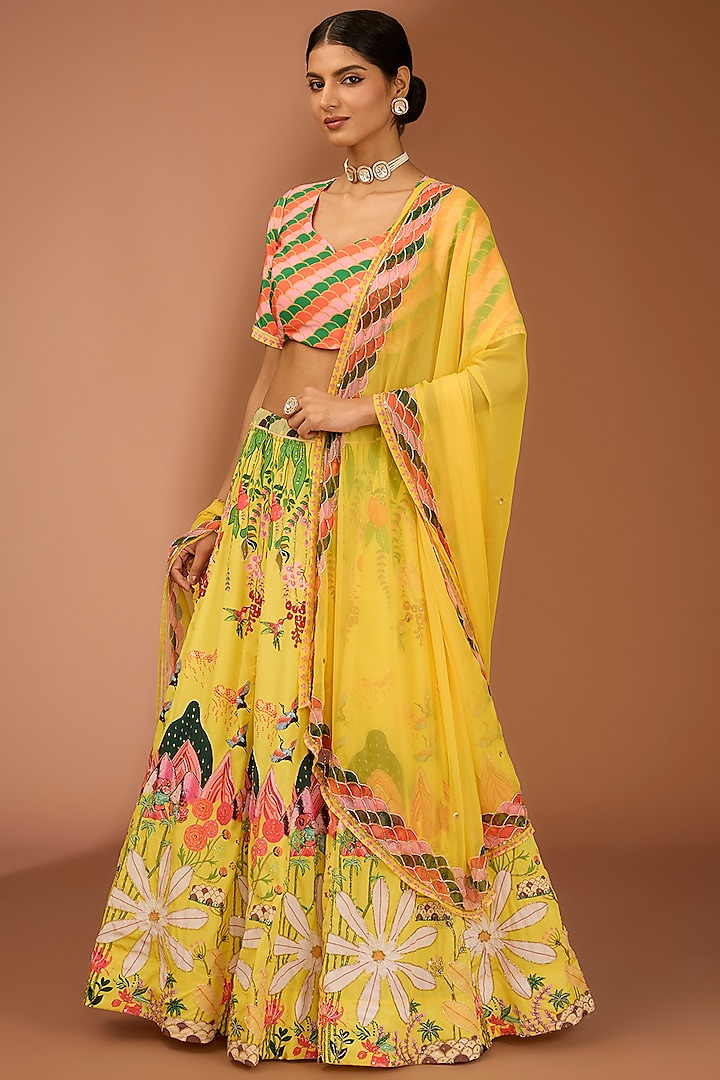 Yellow Pure Silk Cutdana Work Lehenga Set by House Of Jamoti at Pernia's Pop Up Shop