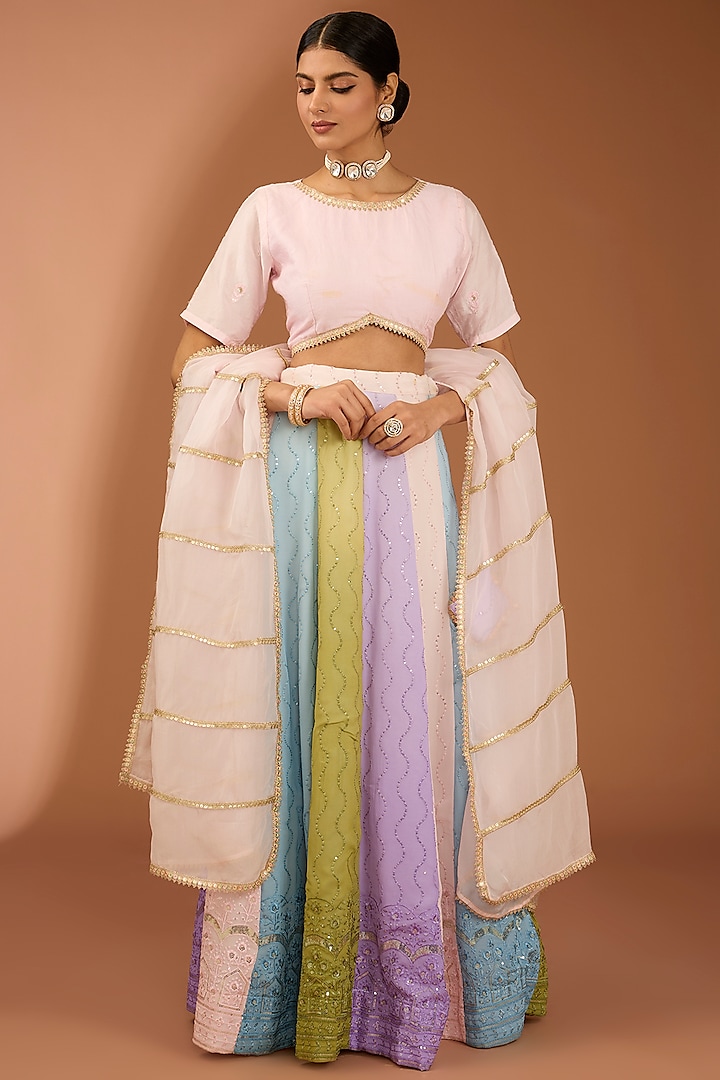 Multi-Colored Georgette Lehenga Set by House Of Jamoti at Pernia's Pop Up Shop