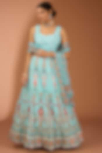 Blue Pure Silk Cutdana Work Lehenga Set by House Of Jamoti at Pernia's Pop Up Shop