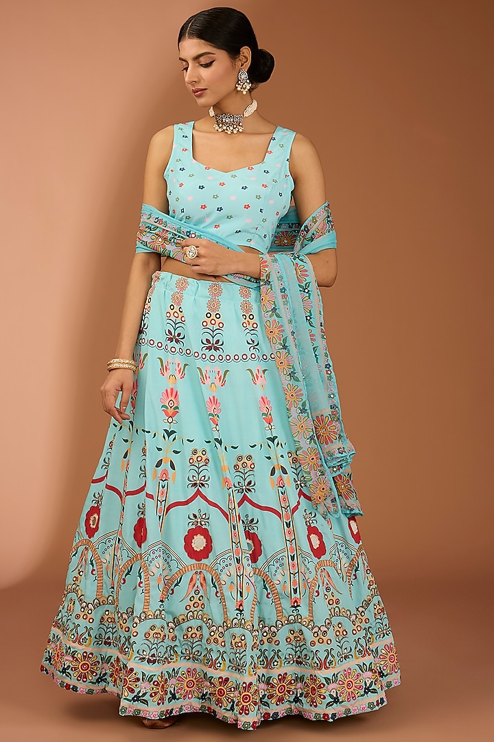 Blue Pure Silk Cutdana Work Lehenga Set by House Of Jamoti at Pernia's Pop Up Shop