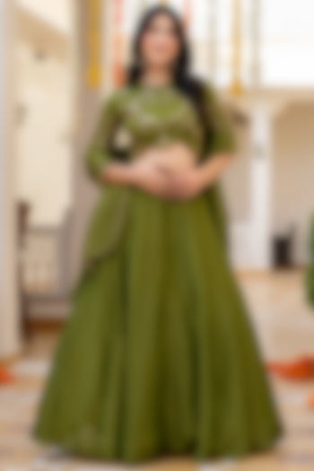 Green Tissue Lehenga Set by House Of Jamoti at Pernia's Pop Up Shop