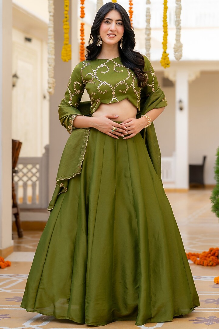 Green Tissue Lehenga Set by House Of Jamoti at Pernia's Pop Up Shop