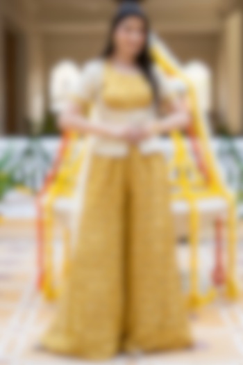 Yellow Brocade Palazzo Set by House Of Jamoti at Pernia's Pop Up Shop