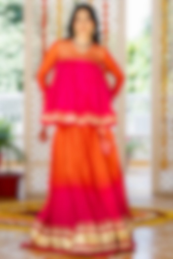 Pink & Orange Upada Silk Zari Embroidered Skirt Set by House Of Jamoti at Pernia's Pop Up Shop