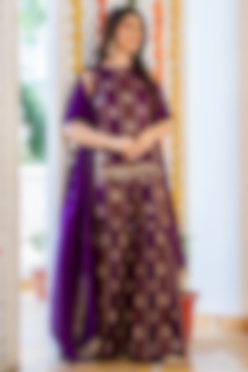 Purple Brocade Sharara Set by House Of Jamoti at Pernia's Pop Up Shop