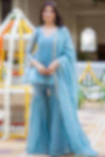 Powder Blue Tissue Sharara Set by House Of Jamoti at Pernia's Pop Up Shop