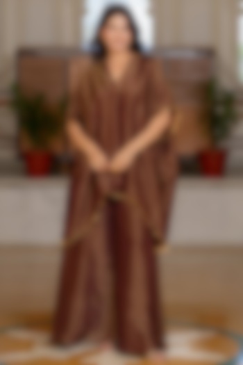 Brown Tissue Asymmetric Kaftan Set by House Of Jamoti at Pernia's Pop Up Shop