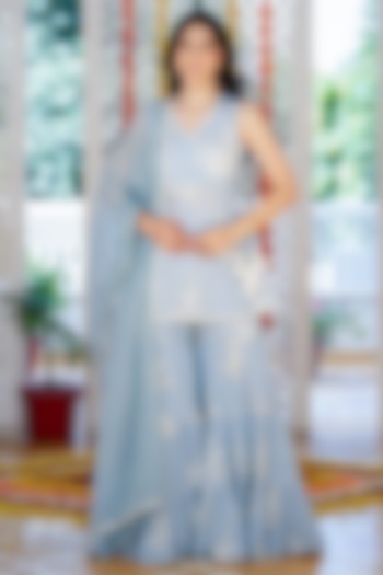 Sky Blue Cotton Flared Sharara Set by House Of Jamoti at Pernia's Pop Up Shop