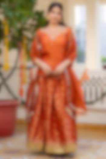 Orange Brocade Skirt Set by House Of Jamoti at Pernia's Pop Up Shop