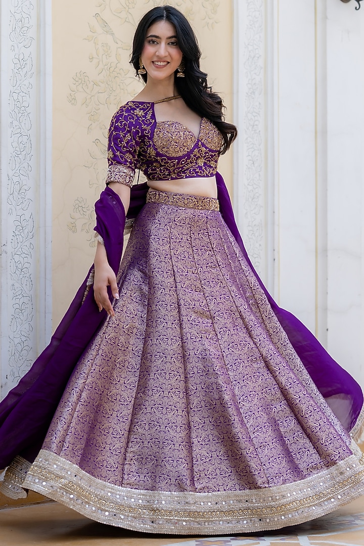 Purple Brocade Lehenga Set by House Of Jamoti at Pernia's Pop Up Shop