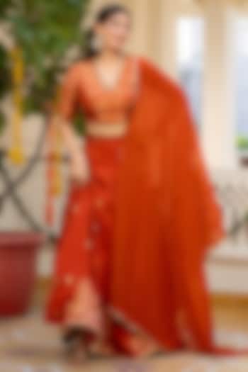 Orange Upada Silk & Brocade Handwork Lehenga Set by House Of Jamoti at Pernia's Pop Up Shop