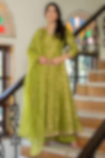 Green Brocade Anarkali Set by House Of Jamoti at Pernia's Pop Up Shop