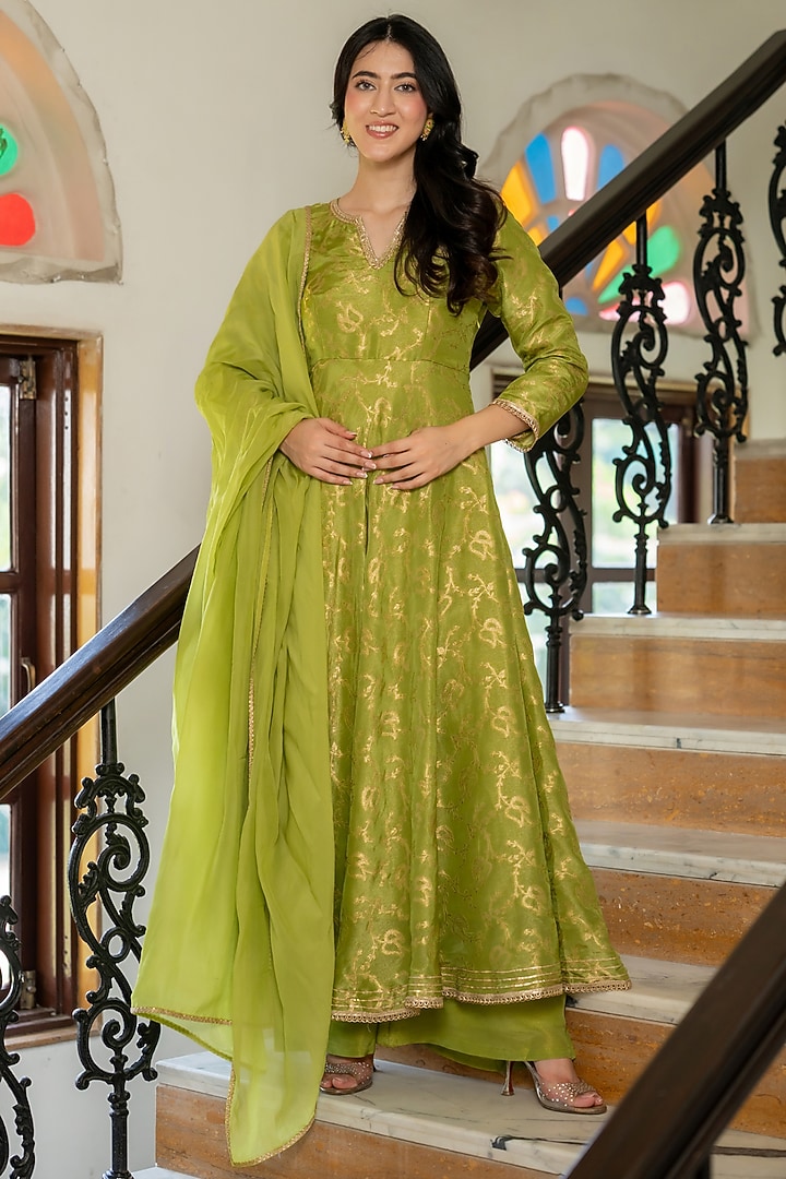 Green Brocade Anarkali Set by House Of Jamoti at Pernia's Pop Up Shop
