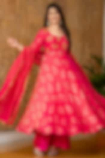 Pink Brocade Handwork Anarkali Set by House Of Jamoti at Pernia's Pop Up Shop