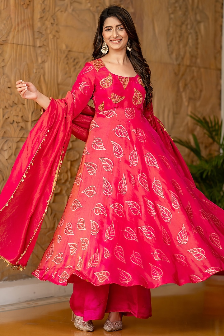 Pink Brocade Handwork Anarkali Set by House Of Jamoti at Pernia's Pop Up Shop