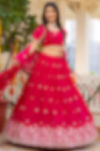 Wine Pink Upada Silk Handwork Lehenga Set by House Of Jamoti at Pernia's Pop Up Shop