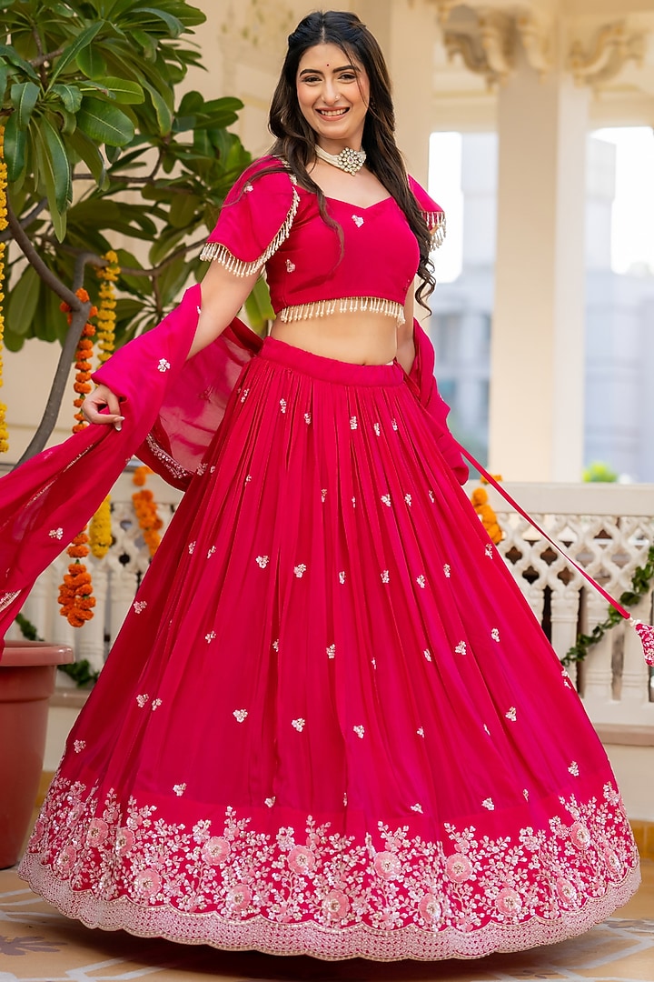 Wine Pink Upada Silk Handwork Lehenga Set by House Of Jamoti at Pernia's Pop Up Shop