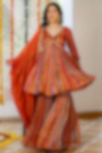 Multi-Colored Brocade Handwork Flared Kurta Set by House Of Jamoti at Pernia's Pop Up Shop