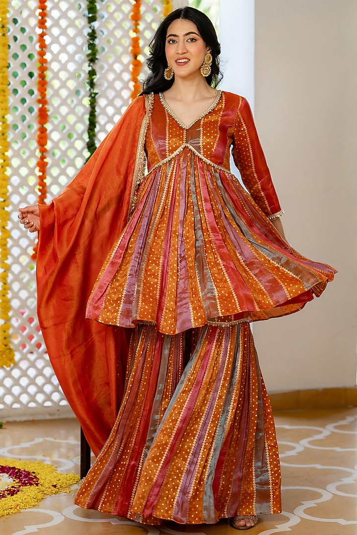 Multi-Colored Brocade Handwork Flared Kurta Set by House Of Jamoti at Pernia's Pop Up Shop